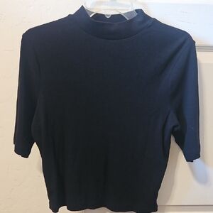 Express Black Short Sleeve Mock Neck Tee